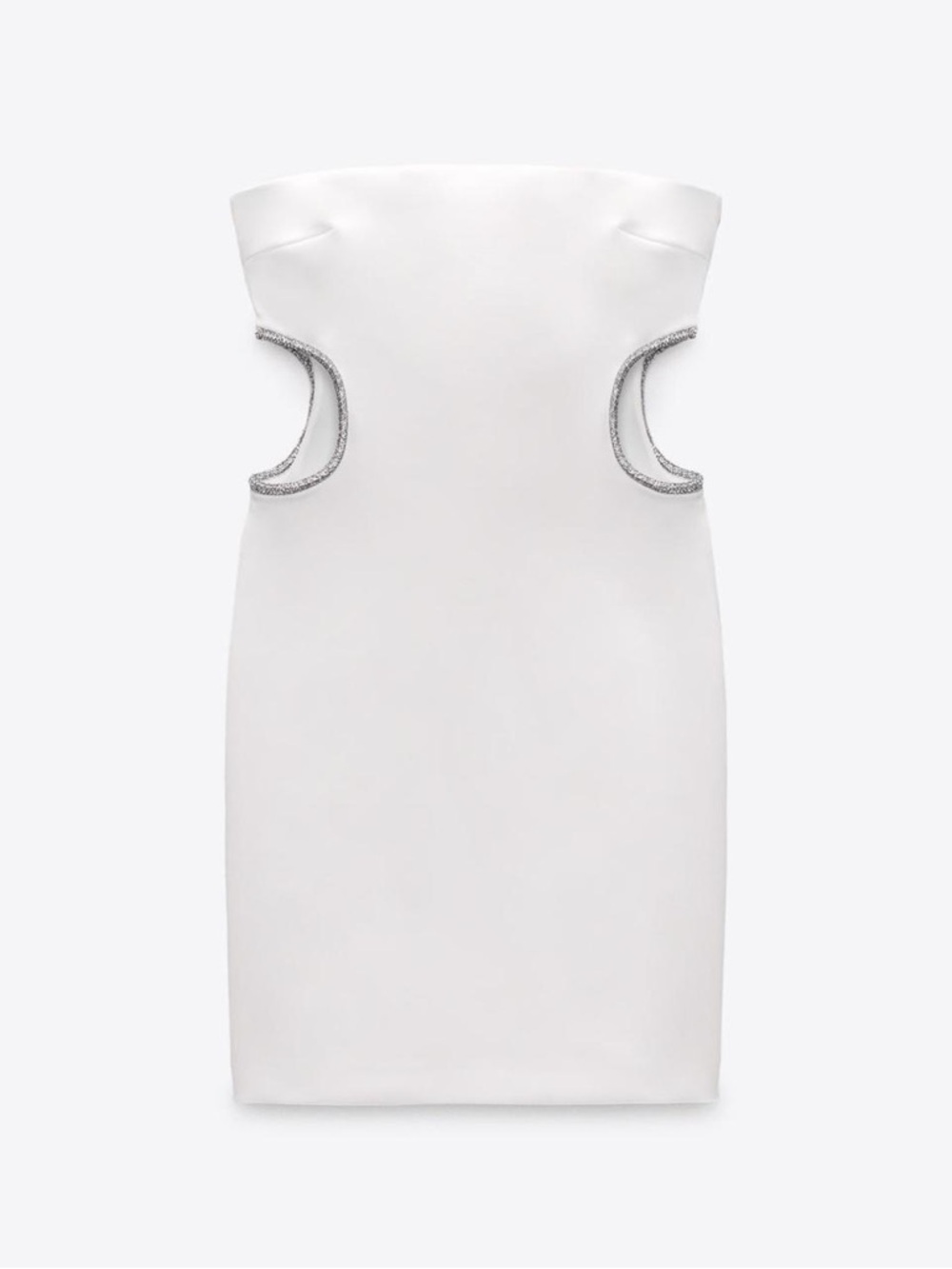 Zara White Strapless Mini Dress with Crystal-Trim Cutouts